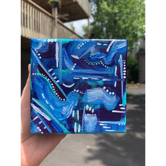 Handmade Blue Mini Original Painting | Mini Canvas Painting | Blue Office Art - Picture 6 of 6